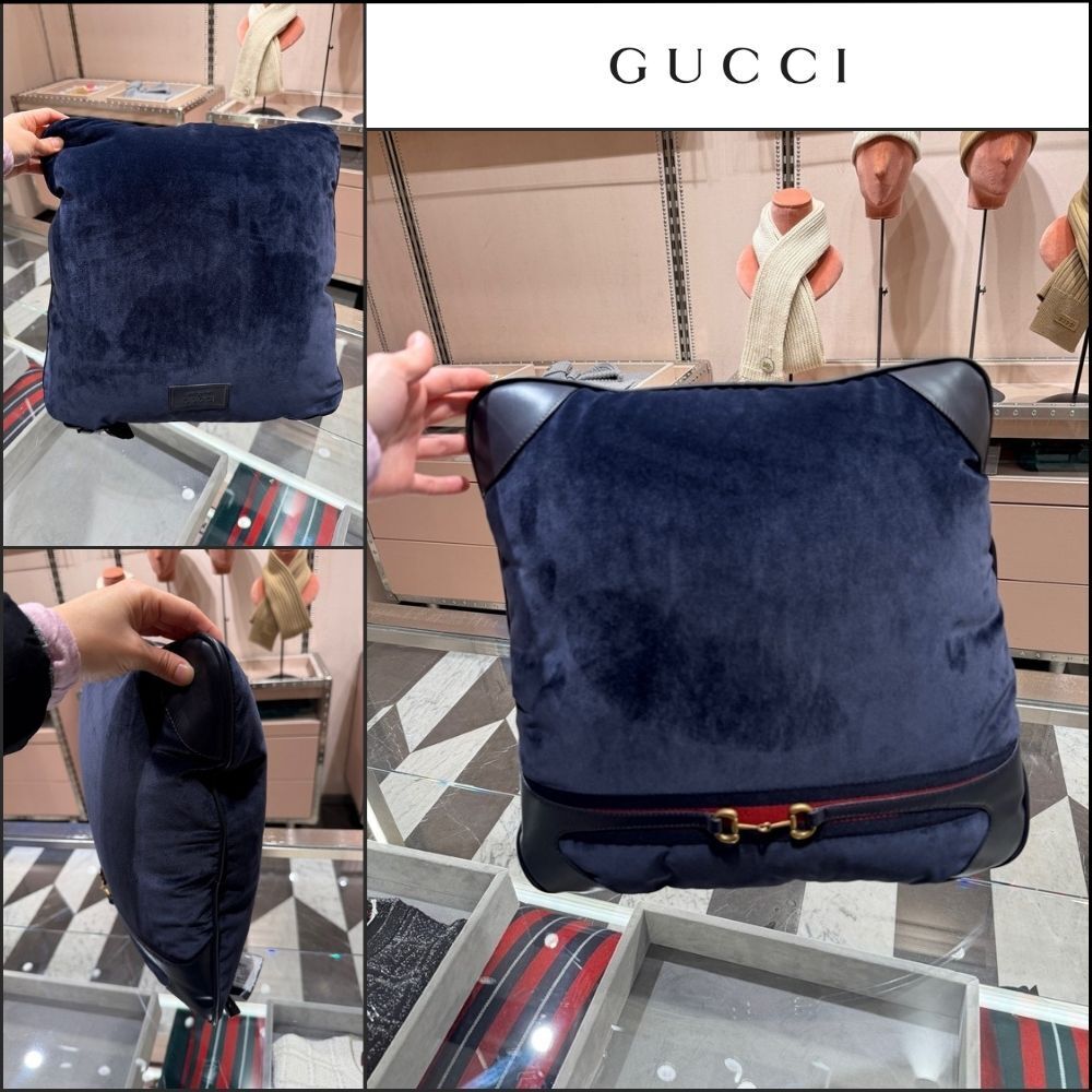 【GUCCI】Horsebit Logo Velvet Cushion Night Blue