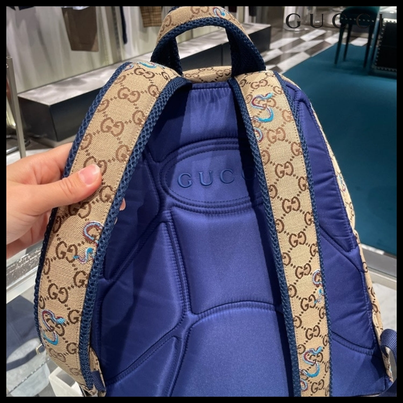 【GUCCI】GG Snake Canvas Medium Backpack Beige Ebony