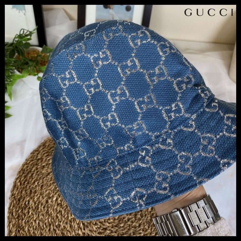 【GUCCI】 GG LAME Bucket Hat Blue