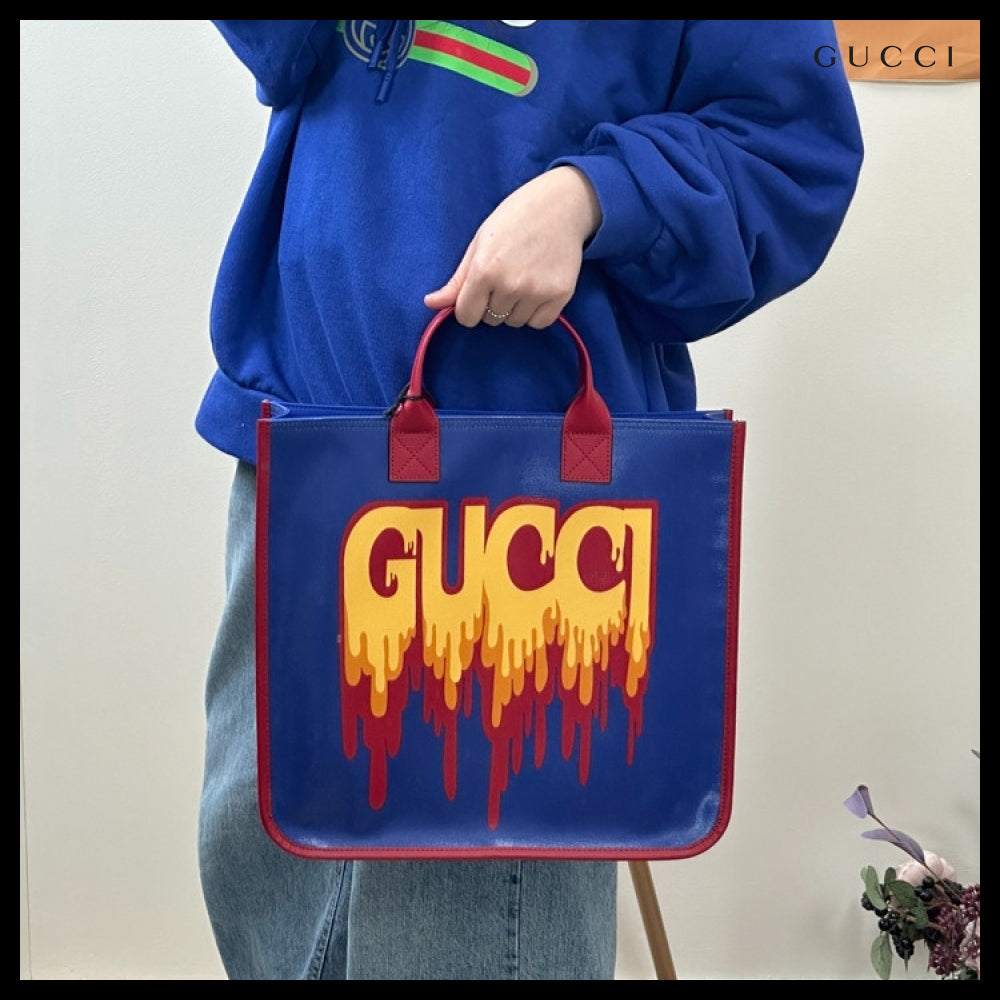 【GUCCI】ロゴプリント コーティングキャンバス スクエア トート