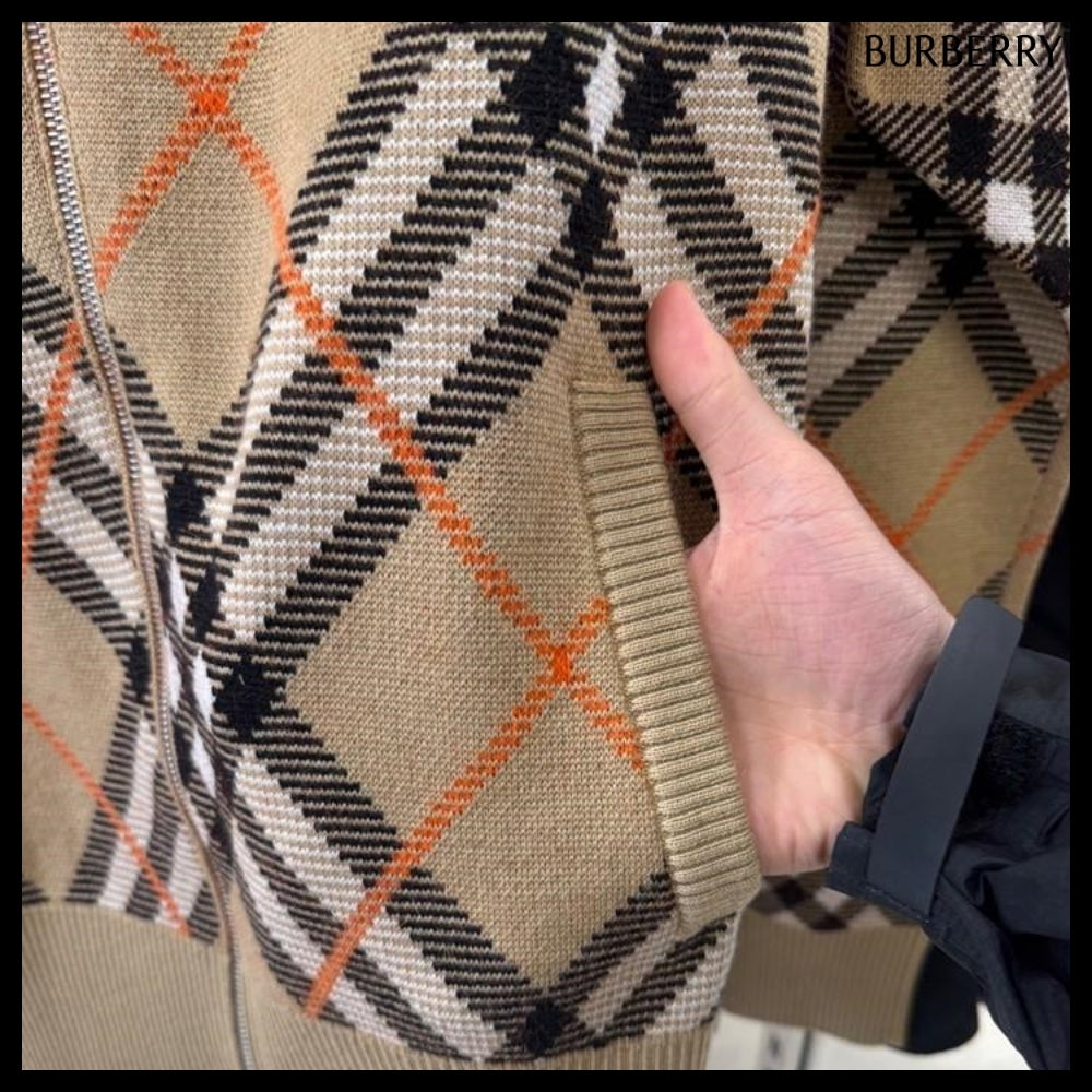 【Burberry】Check Wool Mohair Two-Way Blend Jacket Sand