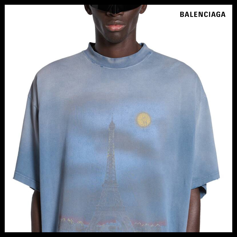 【BALENCIAGA】Moon T-Shirt Oversized Blue Vintage Jersey
