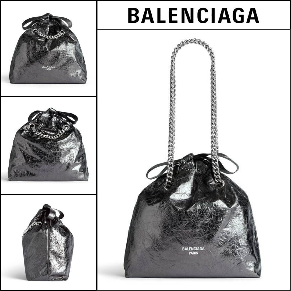【BALENCIAGA】Crush Small Tote Bag Dark Grey Metallized