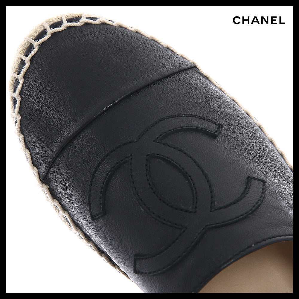 【Chanel】Lambskin Espadrille Women's Black Slip-On