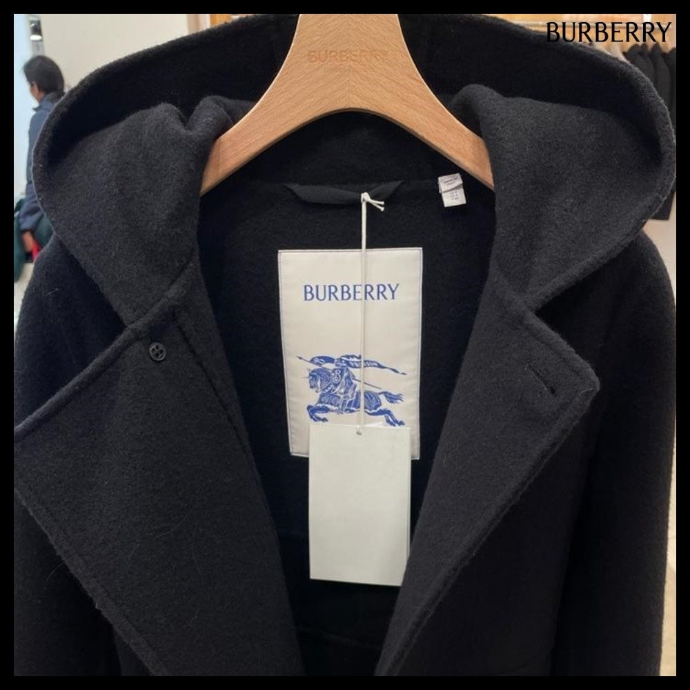 【Burberry】Women's Belted Wool Cashmere Hooded Coat Black