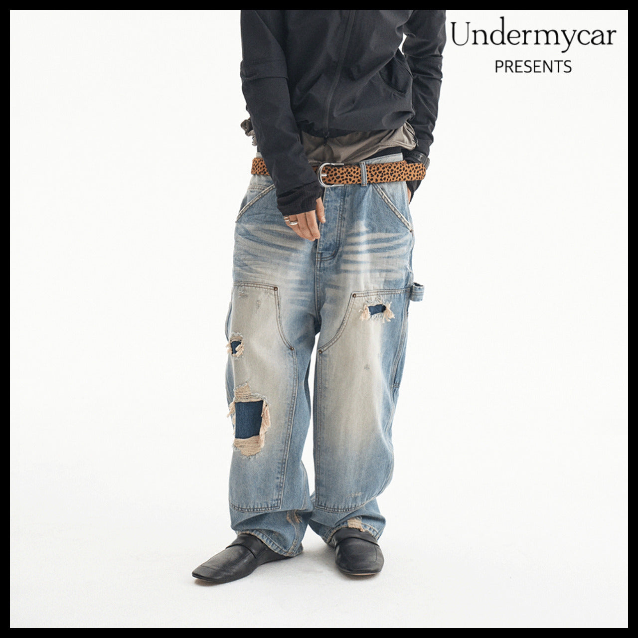 【Undermycar】Vintage Distressed Denim Carpenter Blue Denim