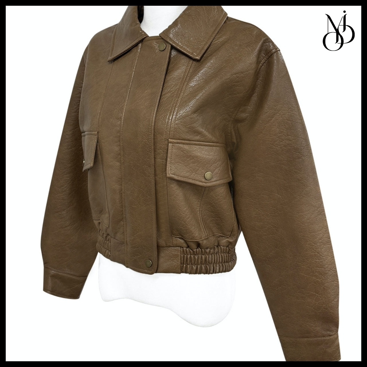 【MODIMOOD】Sailor Half Fit Crop Leather Jacket 2 Colors