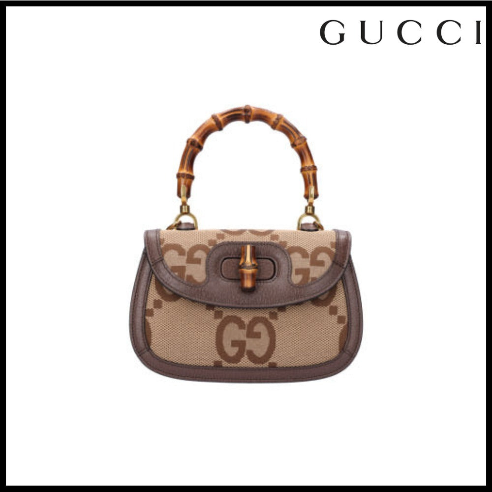 【gucci】Bamboo 1947 Small Python Handbag Leather Fabric
