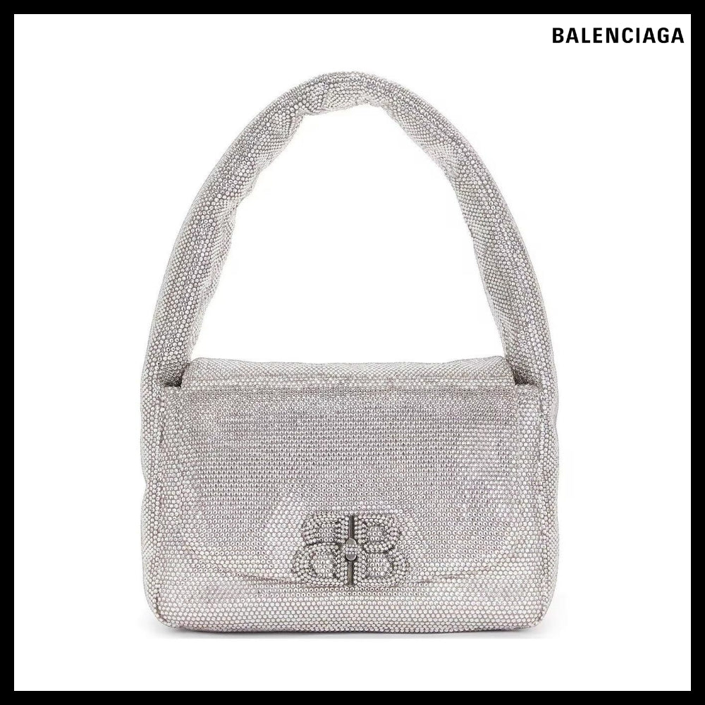 【BALENCIAGA】Monaco Sling Bag Grey Strass
