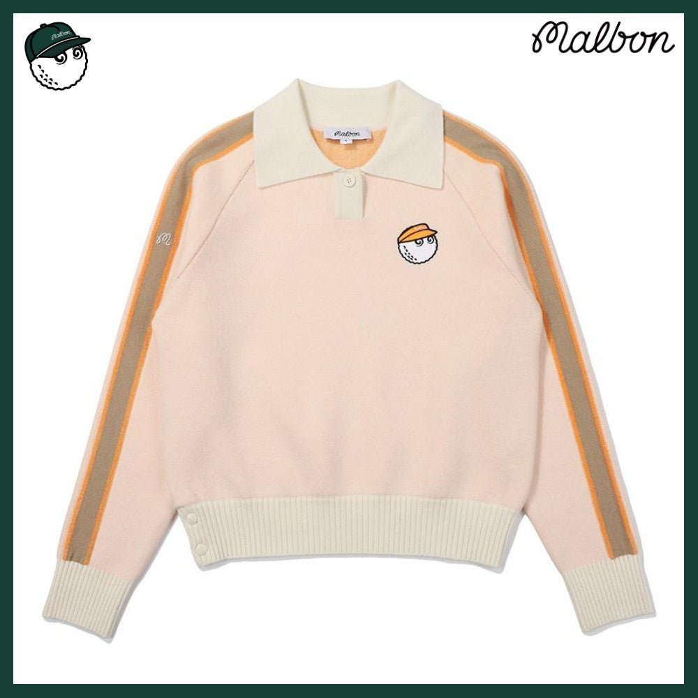 【MALBON GOLF】 SLEEVE CONTRAST COLLARED TOP WOMAN 2COLORS
