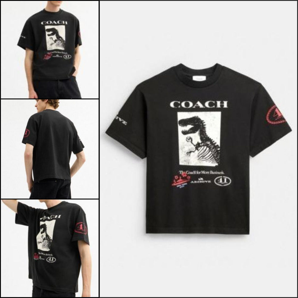 【Coach】Dinosaur Collage T Shirt Organic Cotton Black