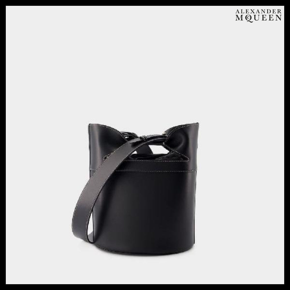 【Alexander Mcqueen】Logo Leather Bucket Tote Bag Black