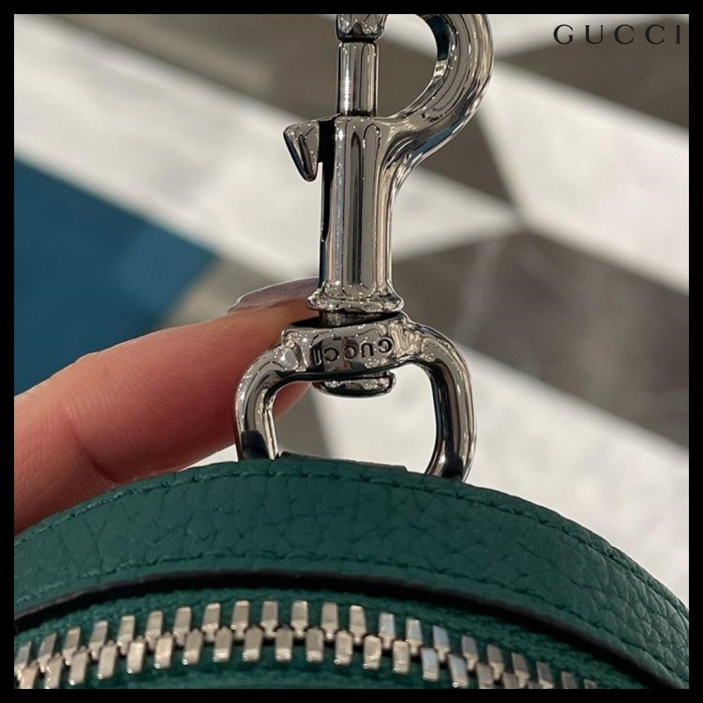 【GUCCI】PIUMA GG Jumbo Calf Keyring Coin Wallet Emerald