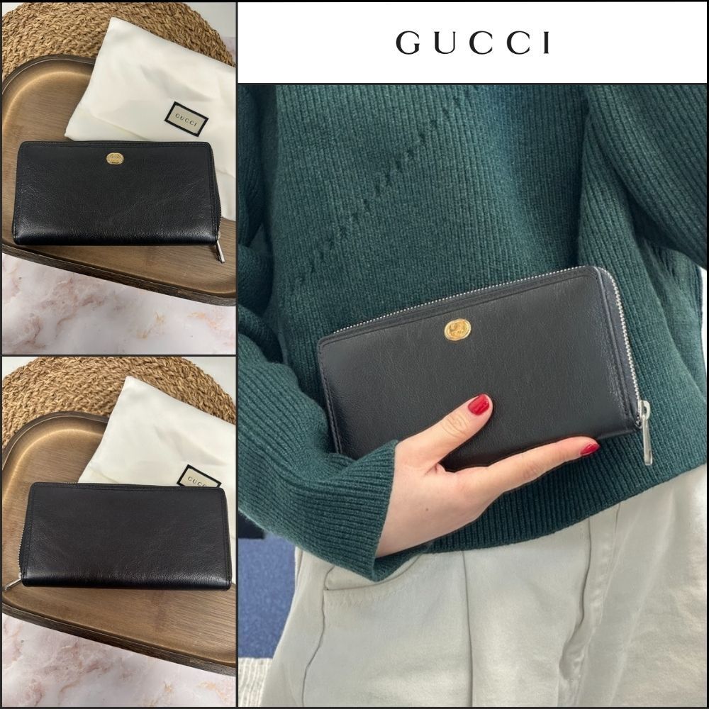 【GUCCI】Interlocking G Calf Leather Zip-Around Long Wallet
