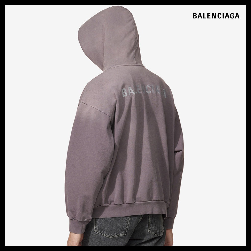 【BALENCIAGA】Medium Fit Logo Hoodie - Faded Purple