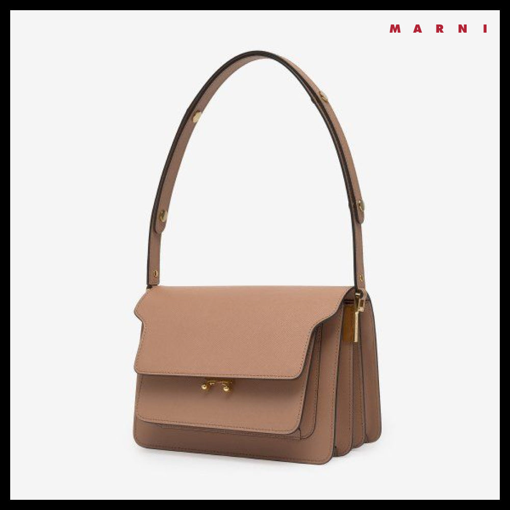 【MARNI】Medium Saffiano Trunk Shoulder Bag Brown Sugar