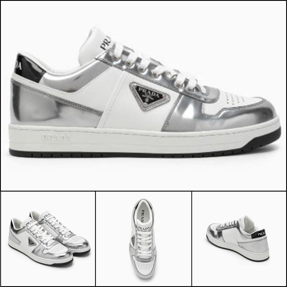 【PRADA】Triangle Logo Sneakers Silver Men's