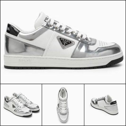【PRADA】Triangle Logo Sneakers Silver Men's
