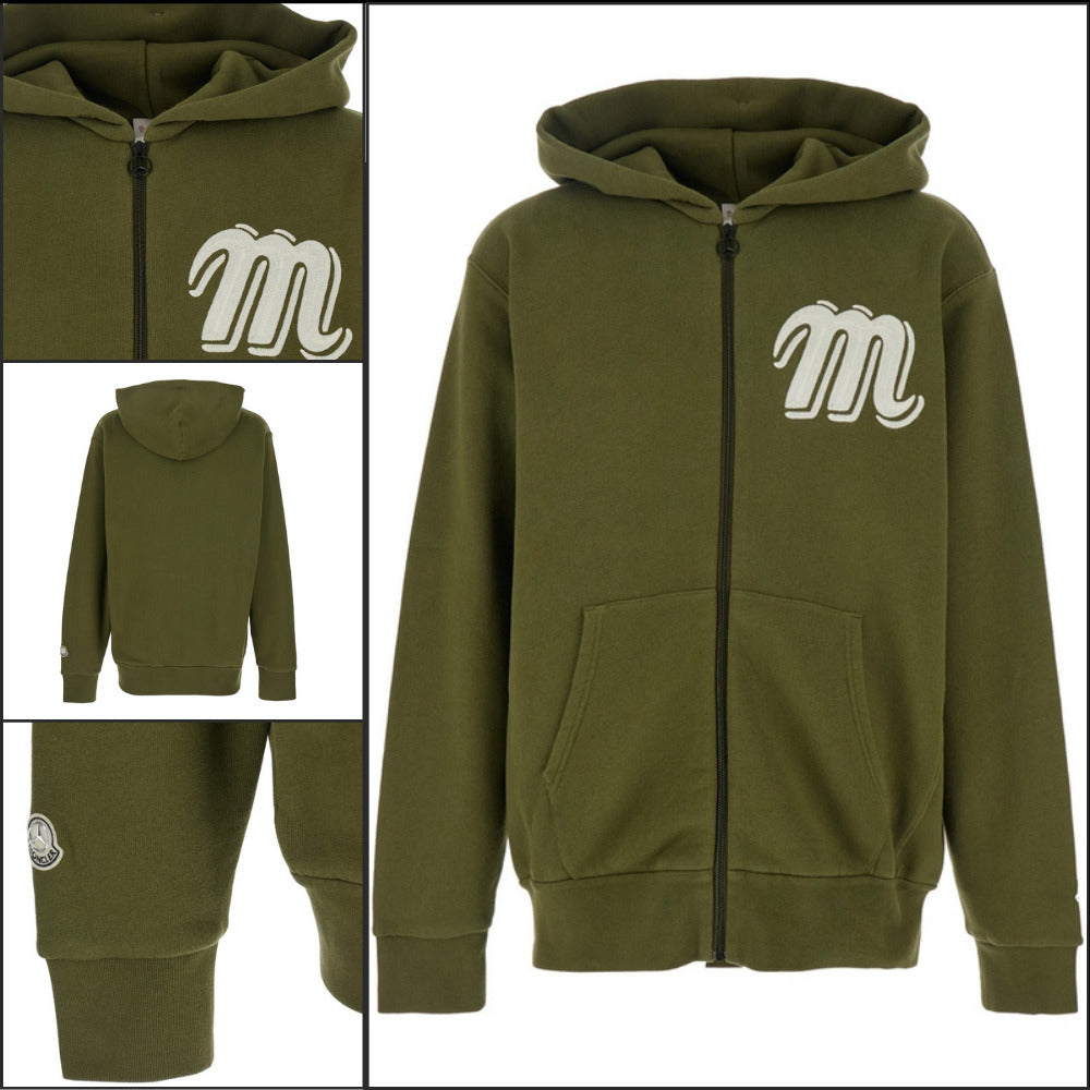 【MONCLER】Monogram Embroidered Cotton Zip-Up Hoodie