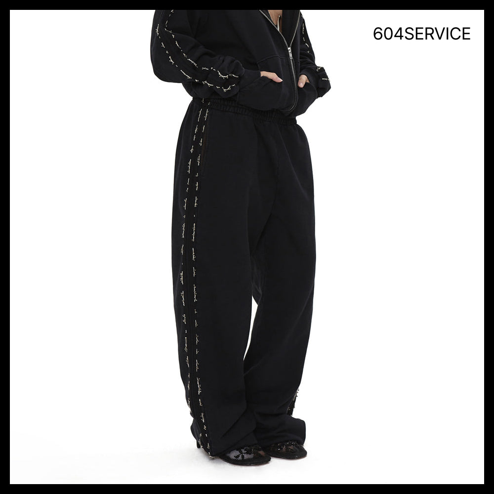 【604service】Beaded Track Pants - Pigment Washed Black