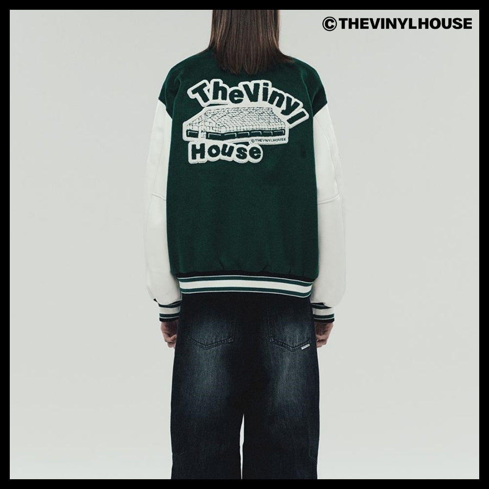 【THEVINYLHOUSE】Yin Yang Varsity Jacket Green