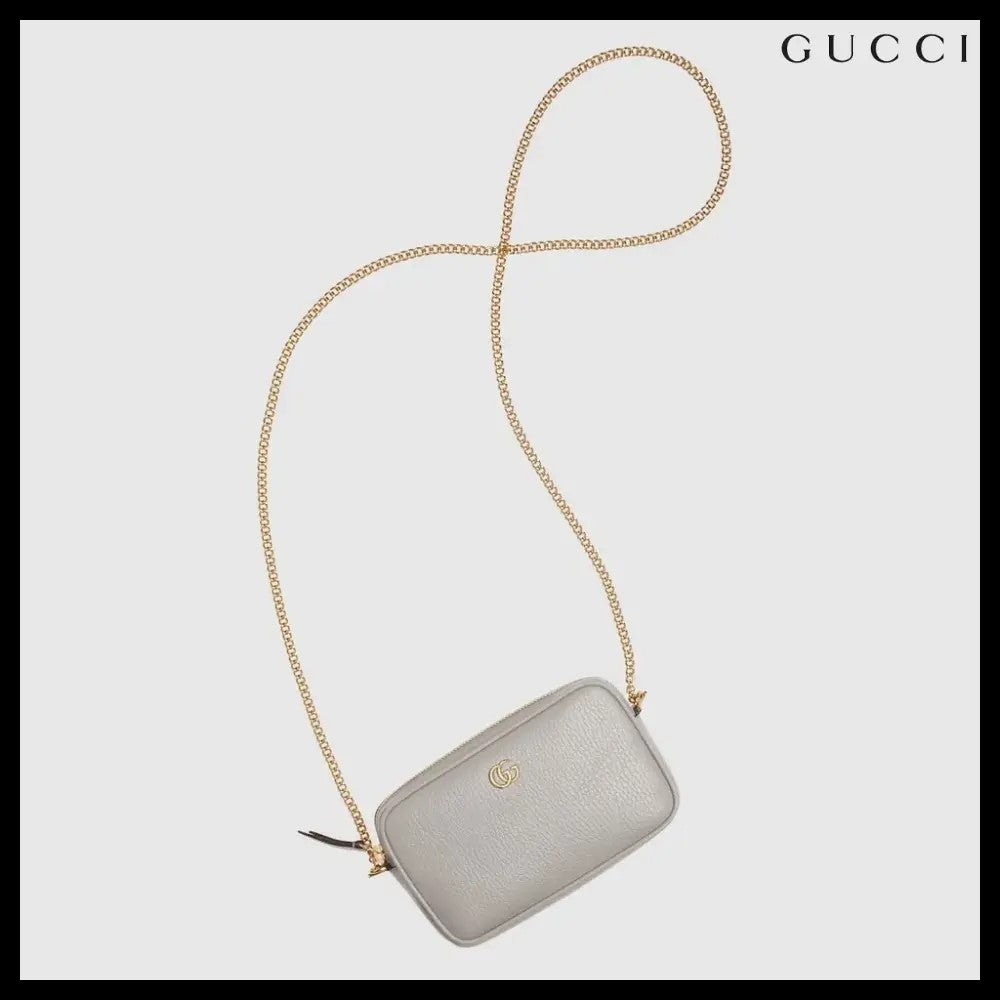 【GUCCI】Marmont Dollar Calf Mini Zip Crossbody Bag Grey Sky