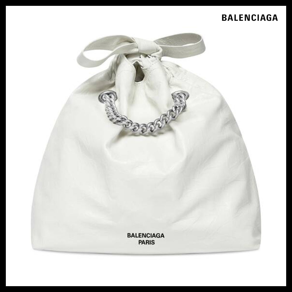 【BALENCIAGA】Crush Small Tote Bag White Crushed Calfskin