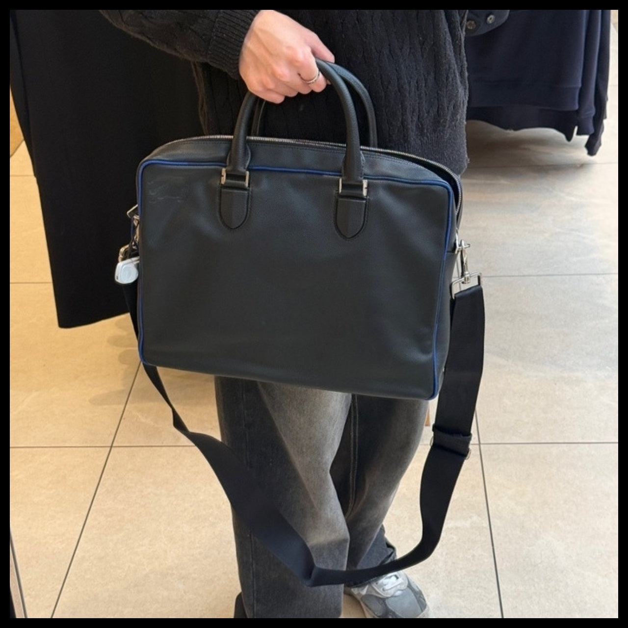 【Burberry】Twill Heritage EKD Leather Briefcase Black