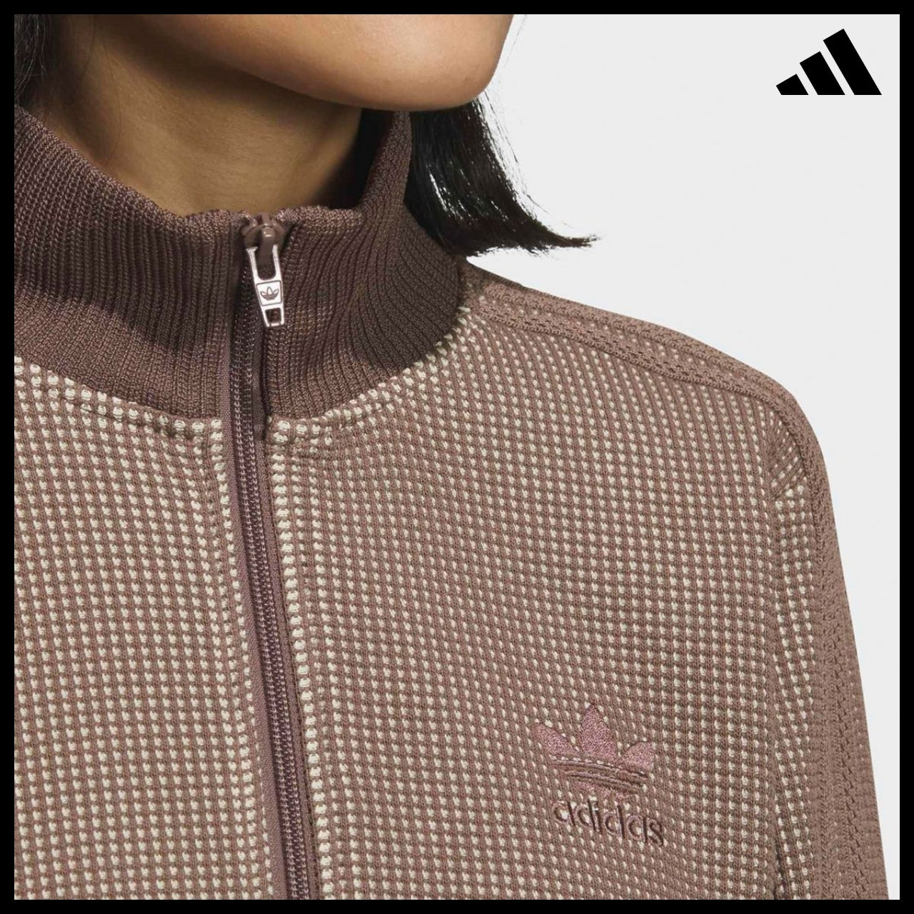 【ADIDAS】Crop Brown Track Top Short Zip Jacket