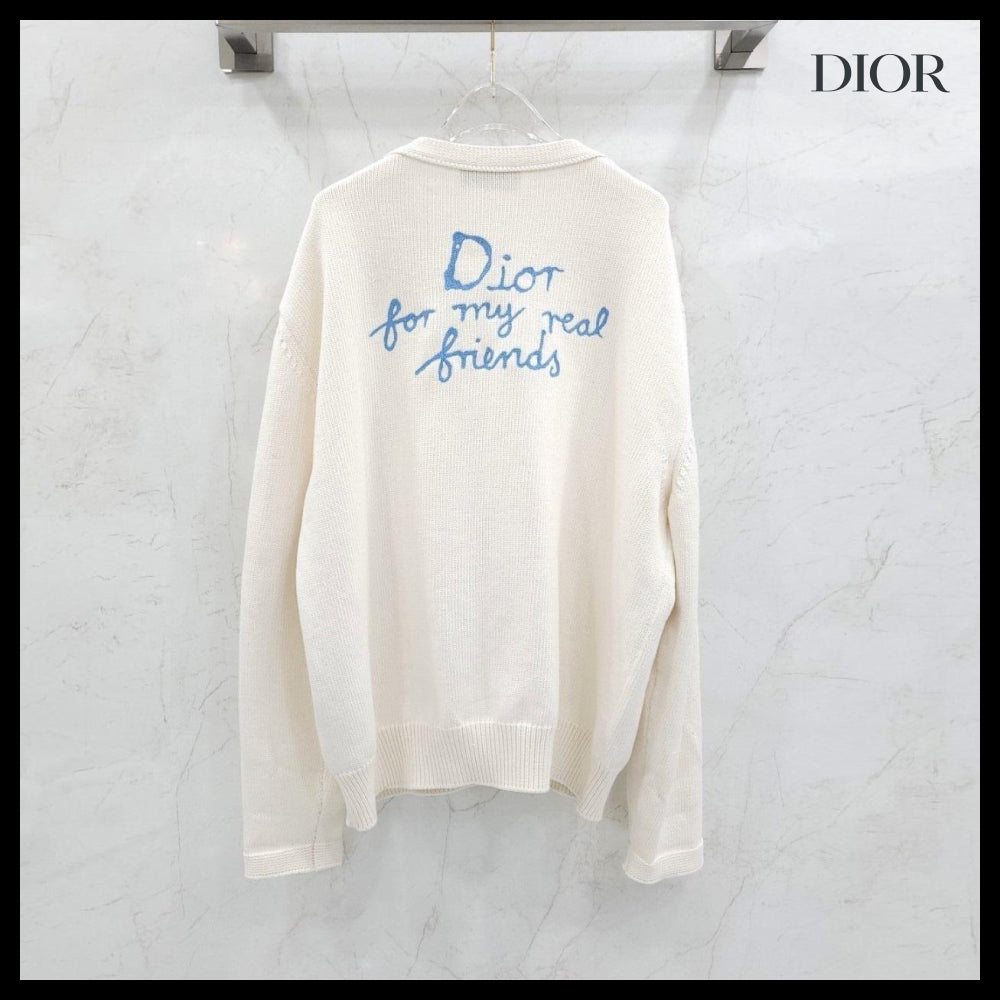 【Dior】Hilton Nell Logo Embroidery White Cardigan