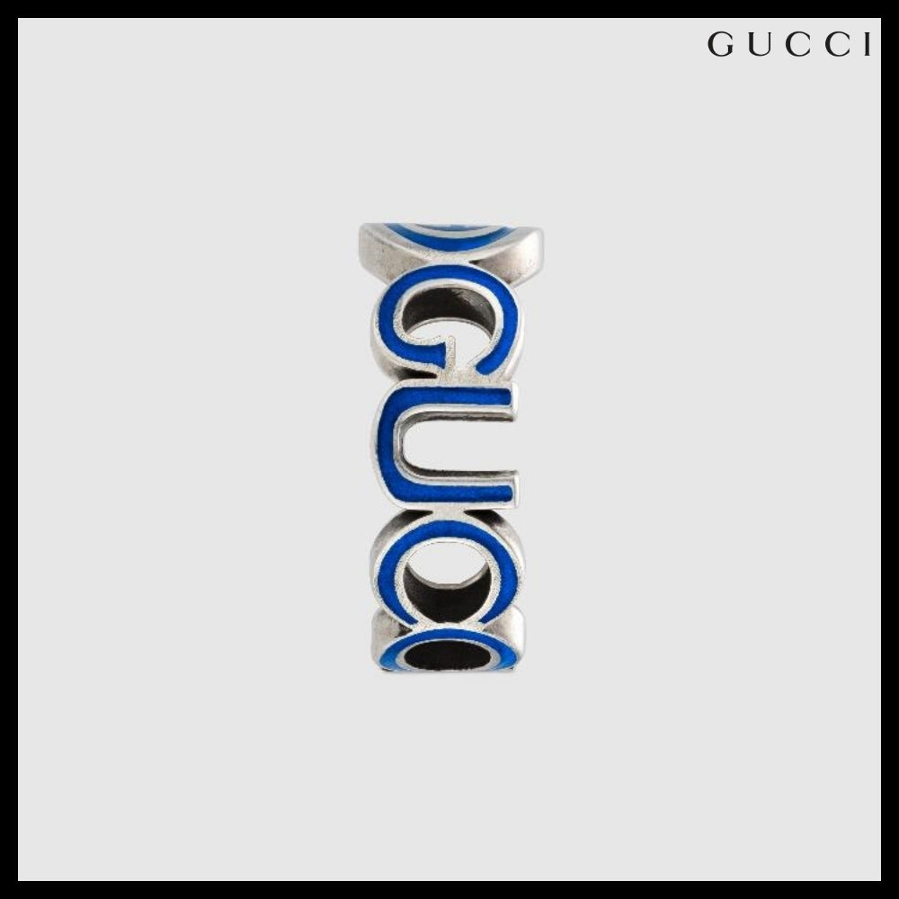 【GUCCI】Interlocking Enamel Silver Ring Blue