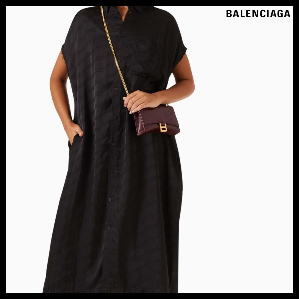 【BALENCIAGA】BB Monogram Rawcut Dress in Viscose-jacquard