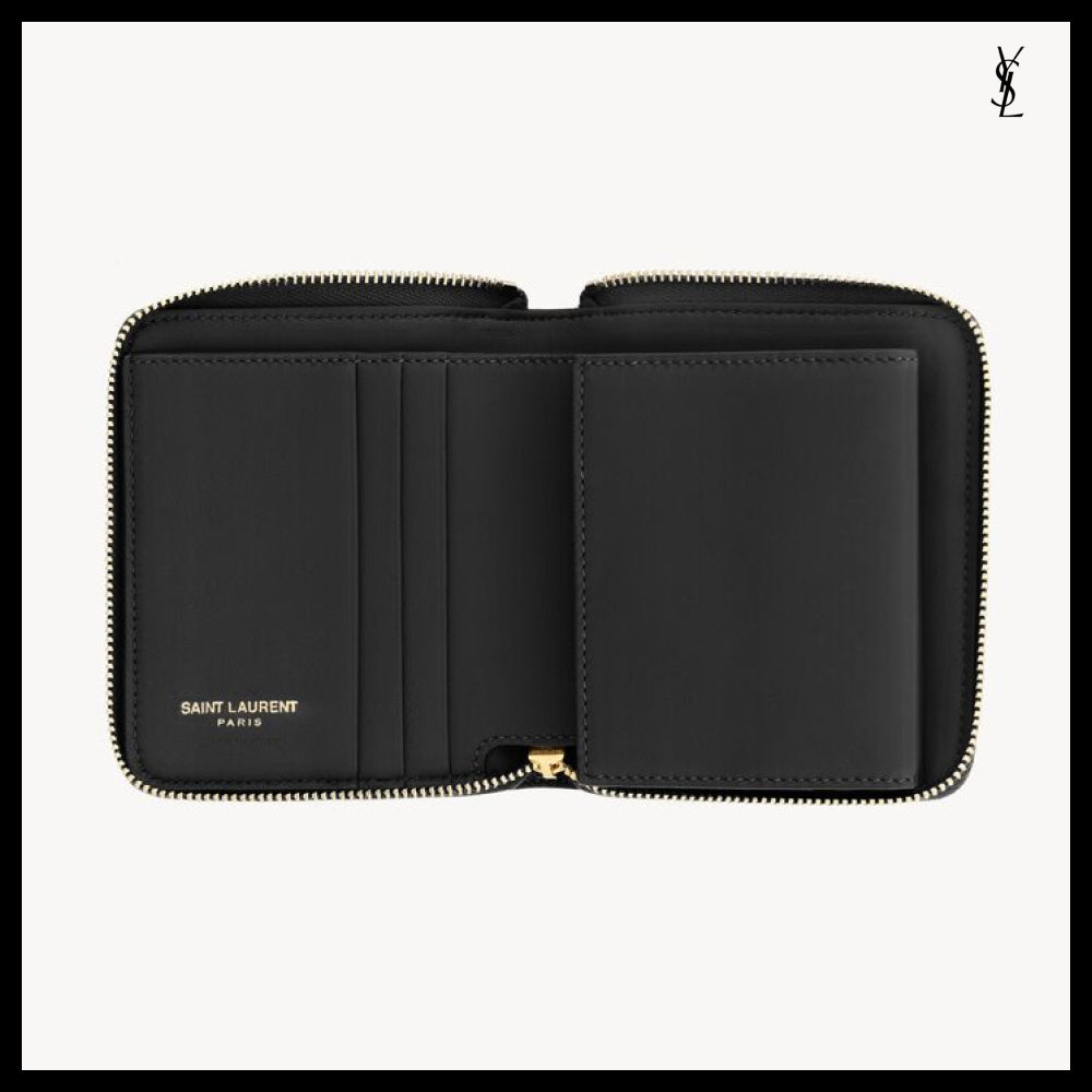 【Saint Laurent】Leather CASSANDRE BIJOU Compact Wallet
