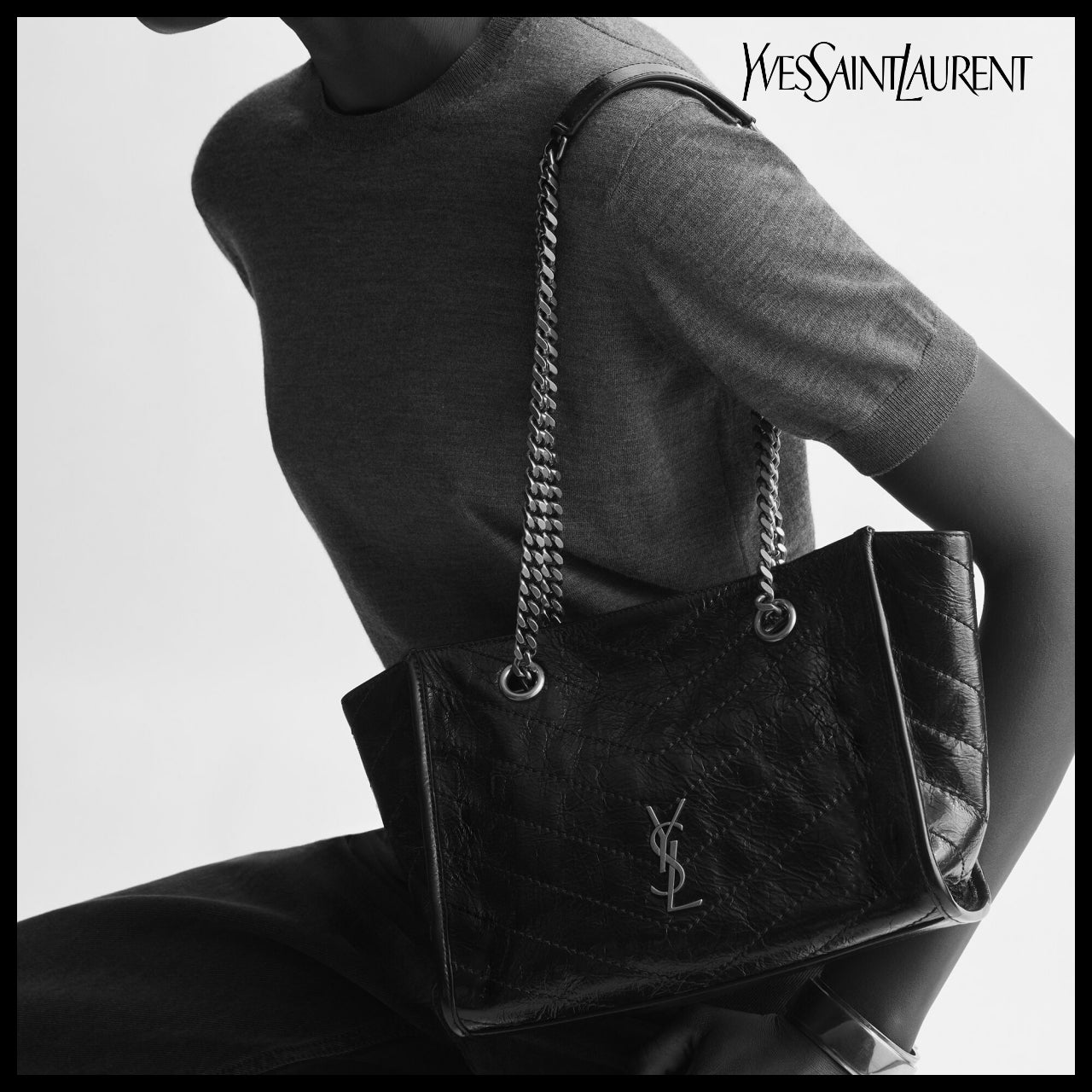 【Saint Laurent】Vintage Leather Small Tote Shoulder Bag