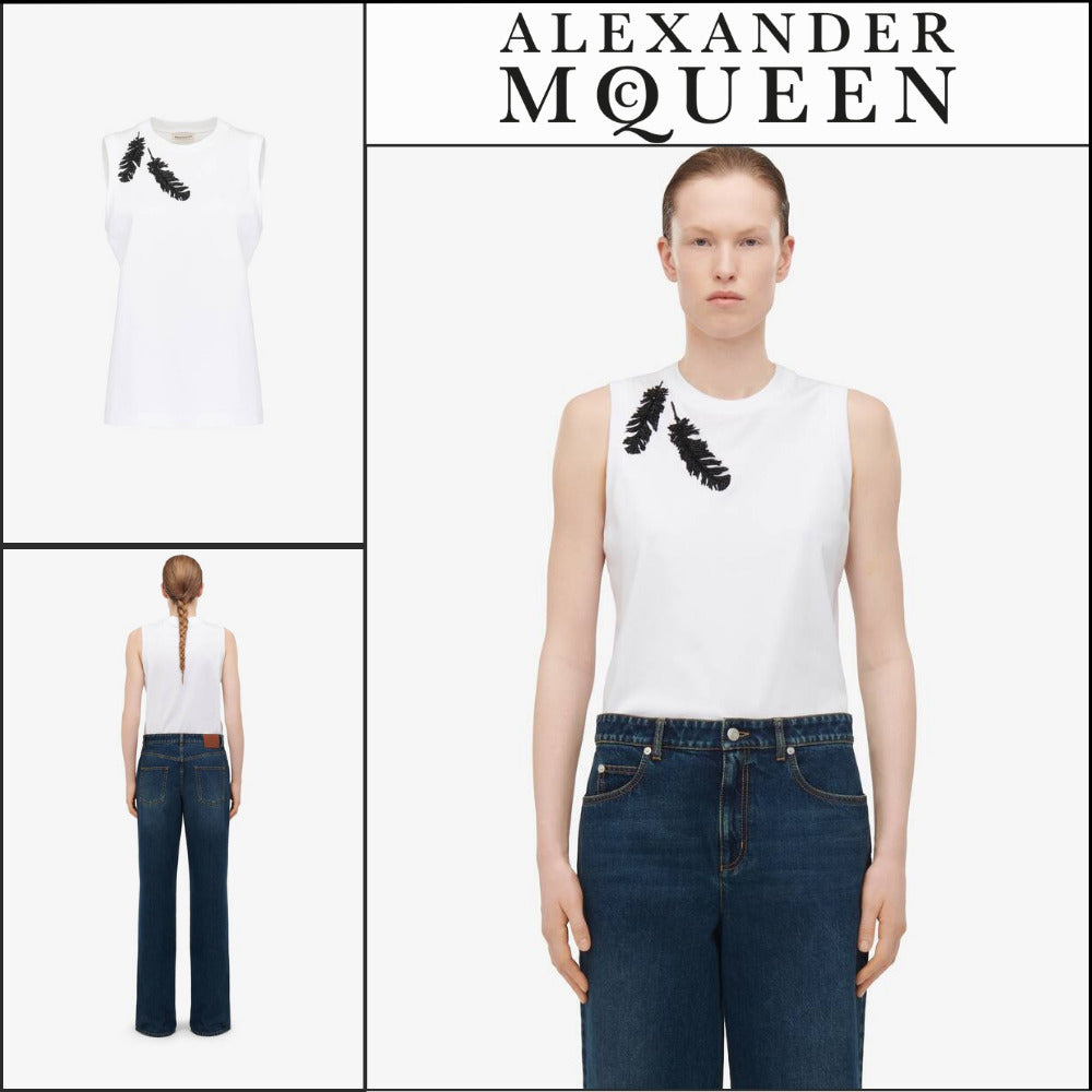 【Alexander Mcqueen】Feather Embroidery Tank Top Optical