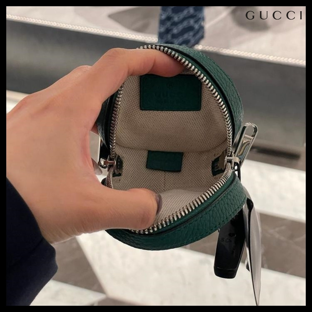 【GUCCI】PIUMA GG Jumbo Calf Keyring Coin Wallet Emerald
