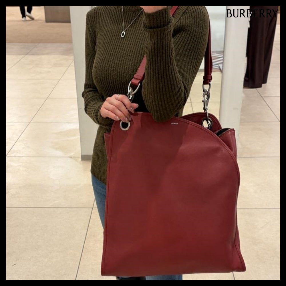 【Burberry】Shield Twin Logo Leather Tote Bag Rust