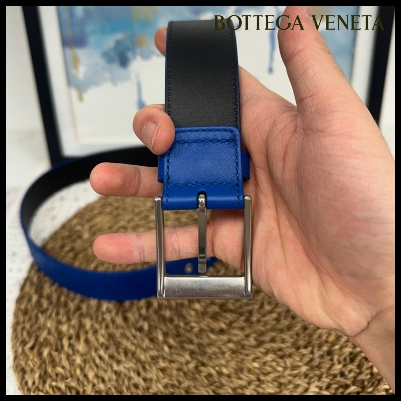 【BOTTEGA VENETA】Intrecciato Nappa Leather Men’s Belt BLUE