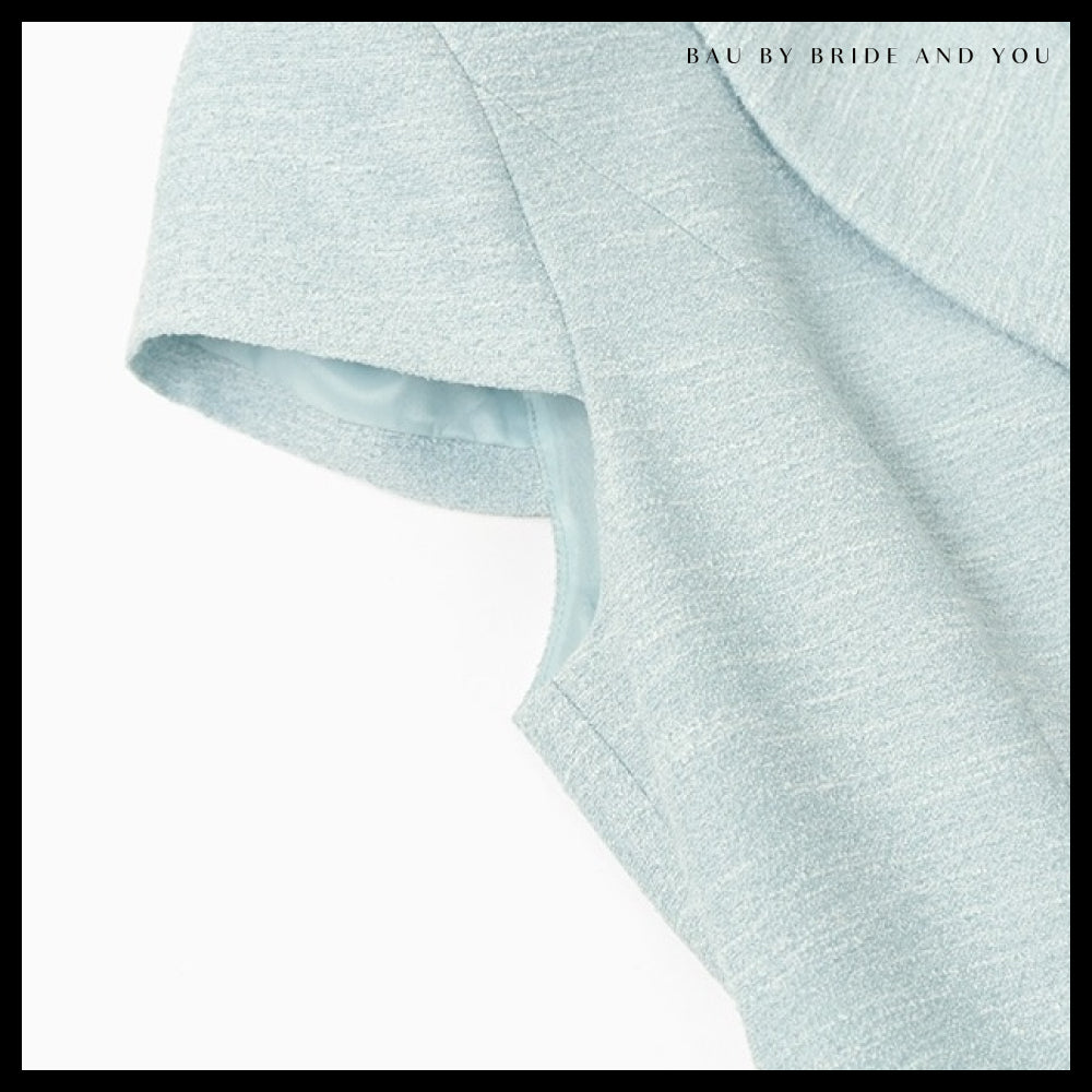 【BAU】VERONICA Peaked collar capsleeve flared midi tweed