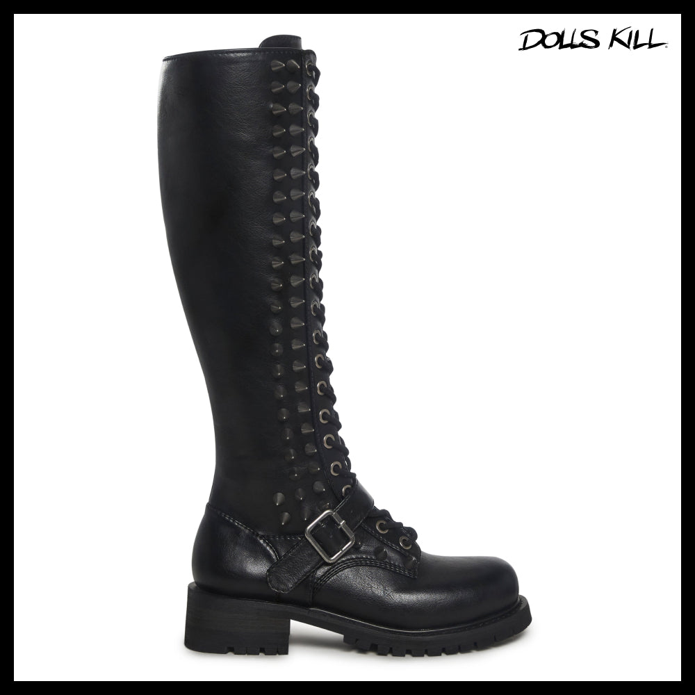◆DOLLS KILL◆DARKER WAVS Spiked Knee High Lace Up Boots