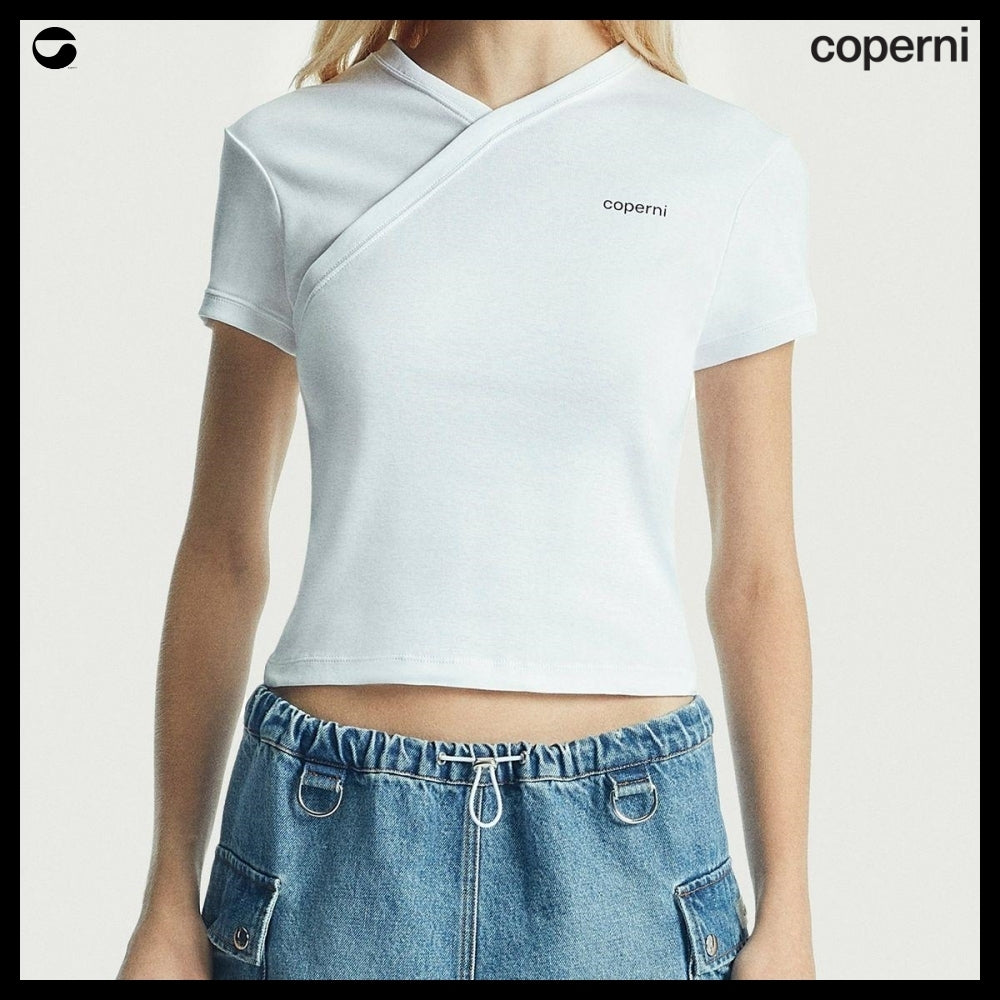 【Coperni】Womens V Neck Line T Shirt Optic White