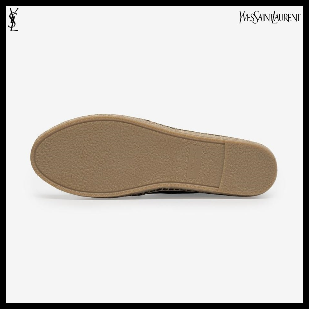 【Saint Laurent】Embossed Monogram Leather Espadrilles Black