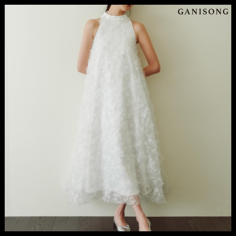 【GANISONG】Bridal Angel Pollen Halterneck Dress White