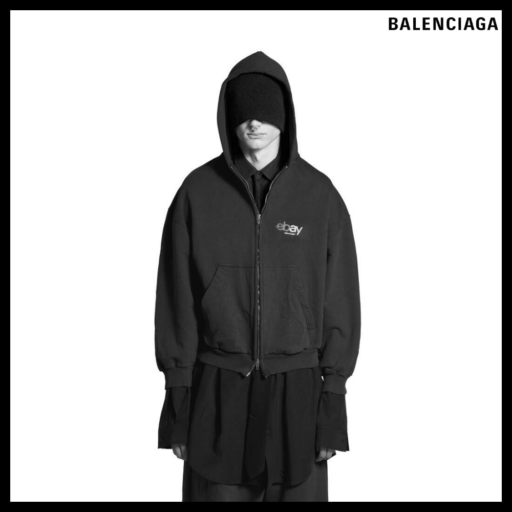 【BALENCIAGA】Ebay Zip-Up Hoodie Regular Fit Black