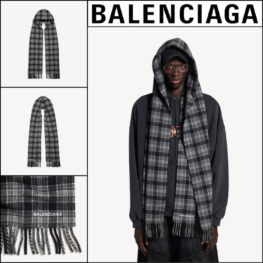【BALENCIAGA】Hooded Scarf Gray