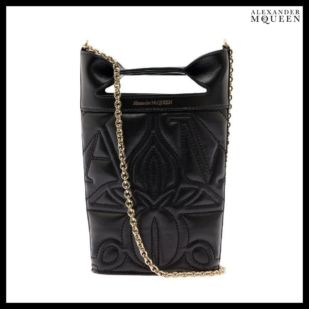 【Alexander Mcqueen】Logo Embossed Bow Chain Bag Black