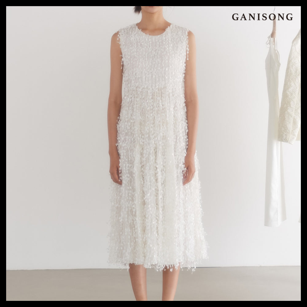 【GANISONG】Bridal Snow Flower Dress White