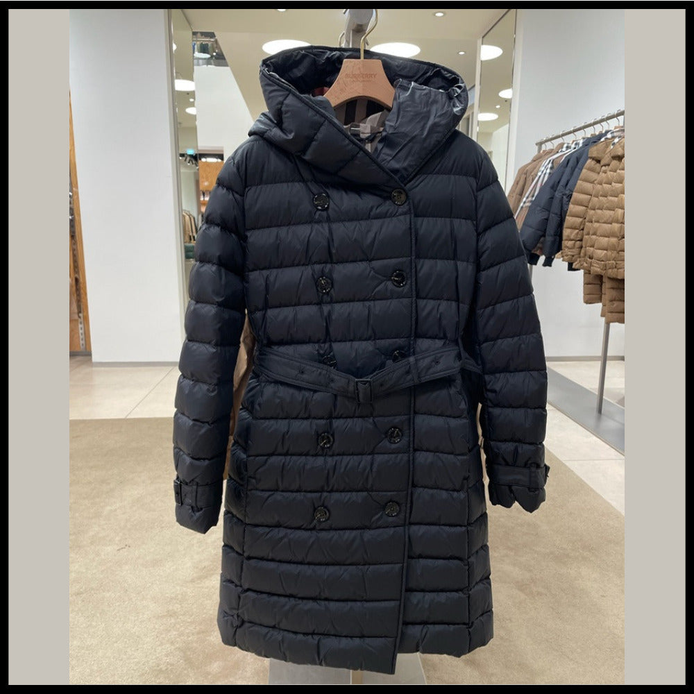 【BURBERRY】WITLEY Belted Long Down Coat Black