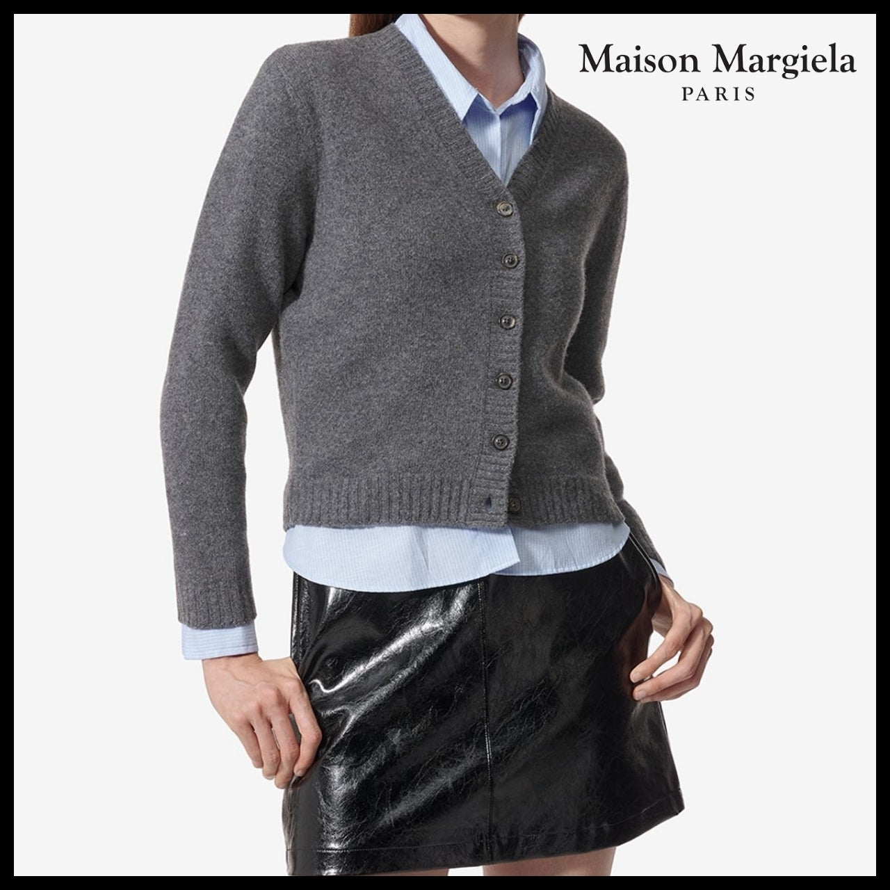 【Maison Margiela】Four Stitches Lambswool Cardigan Charcoal