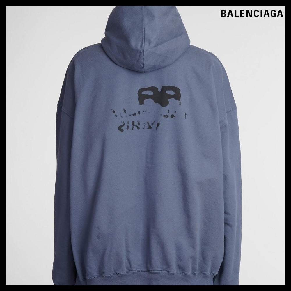 【BALENCIAGA】Hand Drawn BB Icon Hoodie Large Fit Blue
